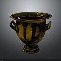Yellow and Black Amphora with Human Figures as Decorative Household Item