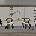 Modern Restaurant Interior With Dining Table Chairs Pendant Light Plants And Shelves