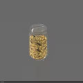 Transparent Glass Jar Filled With Yellow Stick Shaped Food On Grey Surface
