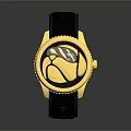 Elegant Stylish Watch With Black Strap Gold Dial Mechanical Design