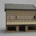 Ancient Traditional Two Story Wooden Building With Tile Roof And Overhanging Eaves