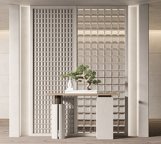 New Chinese style partition glass brick screen partition 3d model