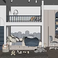 Modern Kids Room Interior With Bunk Bed Staircase Study Desk Toys And Arch Design