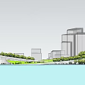 Modern Urban Architecture With Curved Roof Building Waterfront Greenery And Skyscrapers