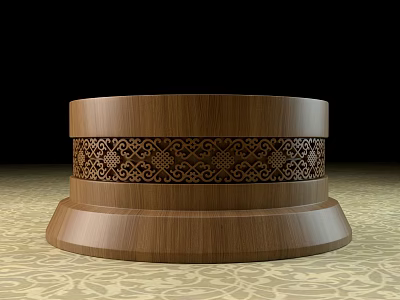 Elegant Wooden Cylindrical Base With Intricate Carved Patterns And Smooth Surface 3d model