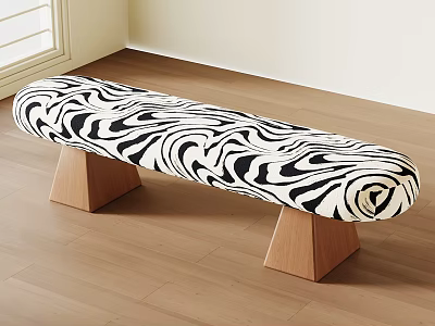 Zebra Print Bench with Wooden Legs Minimalist Design for Modern Home Interior 3d model