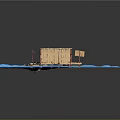 Cartoon Scene Featuring Small Wooden House On Blue Water With Wooden Pier Structure