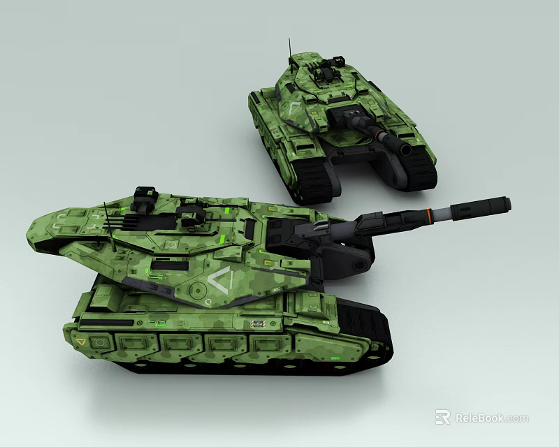 Two Modern Green Camouflage Tank 3D Models With Tracks And Cannon 3d model 