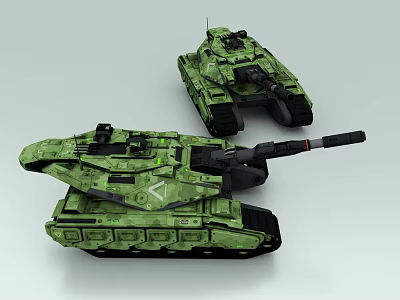 Two Modern Green Camouflage Tank 3D Models With Tracks And Cannon 3d model