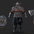 Viking Style Armored Warrior Game Character With Battle Axe And Shield