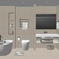 Modern Bathroom Interior Design With Freestanding Bathtub Vanity Sink Toilet And Wall-Mounted Mirror