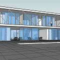 Modern Detached Villa With Large Glass Windows Two Story Design Outdoor Patio Square Paved Ground