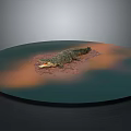 Crocodile Resting on Circular Platform With Green and Orange Surface Area
