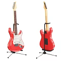 Red Electric Guitars on Black Stands Front and Back Display View