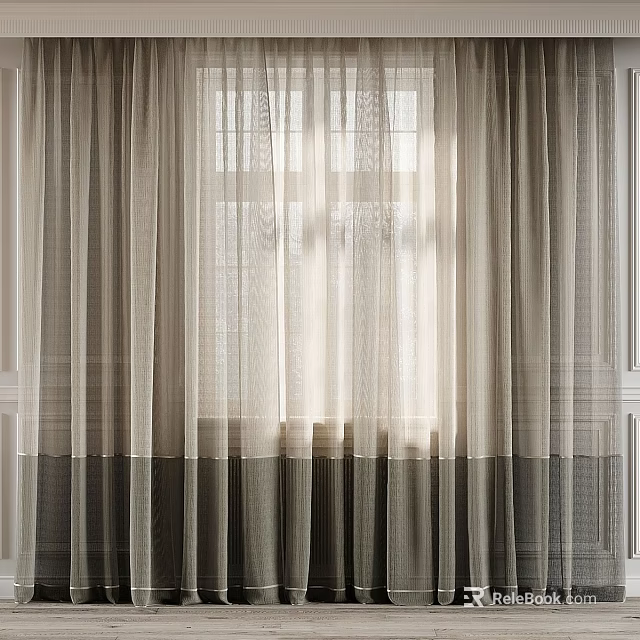 Layered Curtains With Light And Dark Tones Filtering Natural Light Through Window 3d model 