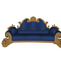 Elegant Three Seater Sofa With Blue Upholstery And Gold Ornate Carved Frame Design