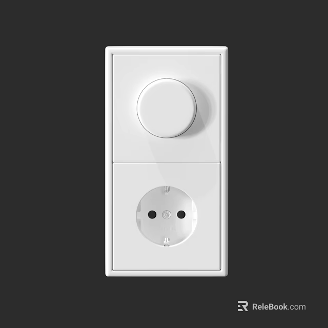 White Modern Switch Panel with Round Knob and Power Socket in Sleek Design 3d model 
