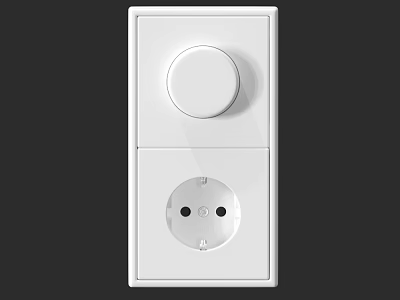 White Modern Switch Panel with Round Knob and Power Socket in Sleek Design 3d model