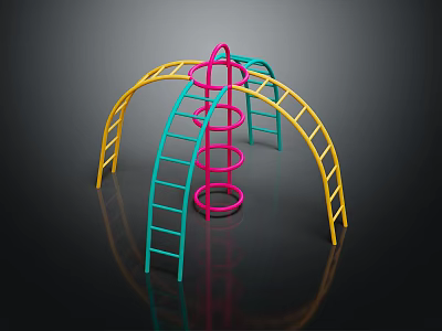 Colorful Outdoor Sports Play Equipment With Spiral Slide Arched Frames And Ladders 3d model