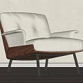 Modern Elegant Leisure Chair With White Leather Upholstery Walnut Wood Frame And Metal Legs