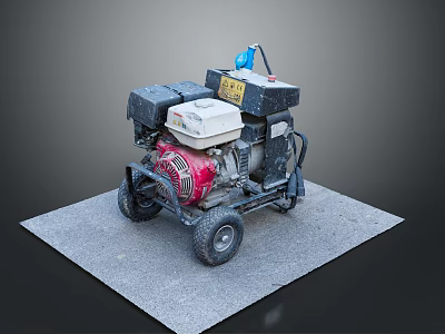 Portable Gas Generator With Red Engine Black Housing Blue Component And Wheels On Gray Mat 3d model