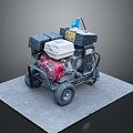 Portable Gas Generator With Red Engine Black Housing Blue Component And Wheels On Gray Mat