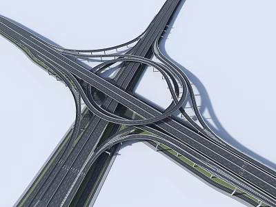 Modern Multi Level Interchange Bridge With Circular Ramps And Road Connections 3d model