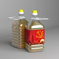 Two Bottles of Cooking Oil with Red Labels Yellow Caps and Transparent Bottles