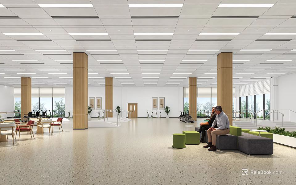 Hospital Outpatient Clinic Spacious Waiting Area Interior 3d model 