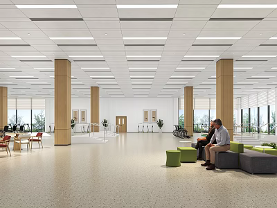 Hospital Outpatient Clinic Spacious Waiting Area Interior 3d model