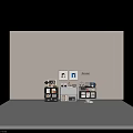 Modern Console Table And Side Cabinet With Black White Storage Books Frames Headphones Decorative Items