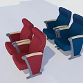 Conference Table With Red And Blue Upholstered Armchairs In Meeting Space