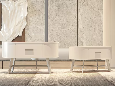 Modern White Bedside Tables With Minimalist Design And Metal Legs On Soft Rug 3d model