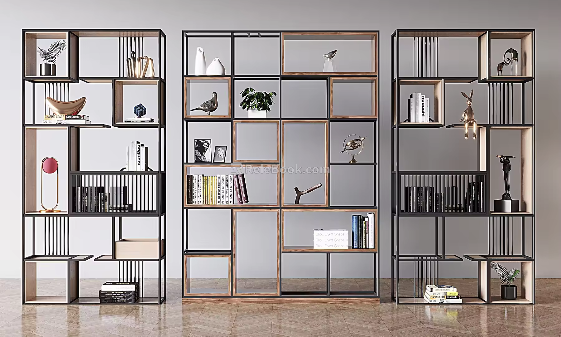 Antique Solid Wood Bookshelf New Chinese-style Multi-layer Storage Rack Floor-standing Hollow Decorative Bookshelf 3d model