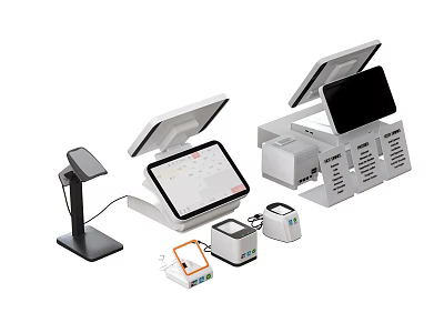 Modern Commercial POS Equipment With Touchscreen Cash Register Barcode Scanner And Receipt Printer 3d model