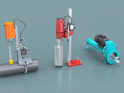 Industrial Drilling Machines In Orange Red And Blue For Heavy Duty Applications 3d model