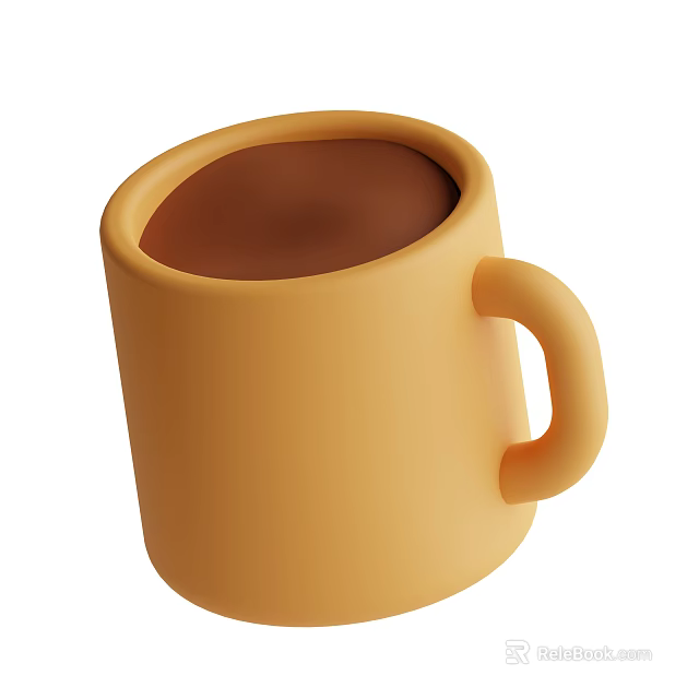 Yellow Cup With Brown Hot Drink And Minimalist Handle Design 3d model 