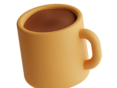 Yellow Cup With Brown Hot Drink And Minimalist Handle Design 3d model