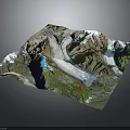 Realistic 3D Terrain Model With Snowy Mountains Glaciers And Blue Lake