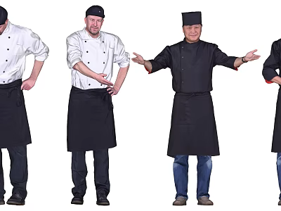 Group of Male Chefs In Different Uniforms Standing With Various Poses 3d model
