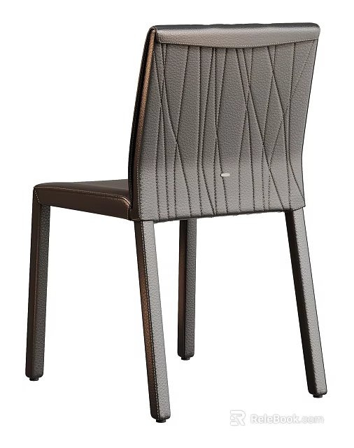 Modern Dining Chair With Leather Upholstery Geometric Stitch Backrest And Sturdy Legs 3d model 