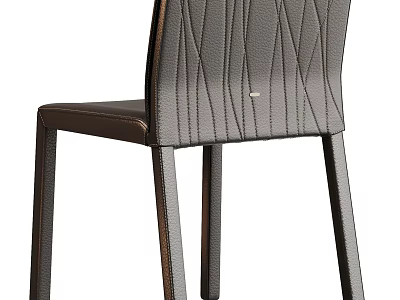 Modern Dining Chair With Leather Upholstery Geometric Stitch Backrest And Sturdy Legs 3d model