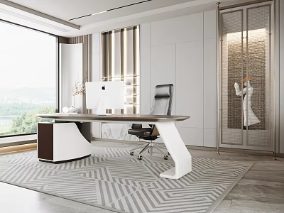 Modern Luxury Executive Office Interior Design With Panoramic Outdoor View Sleek Desk And Ergonomic Chair 3d model
