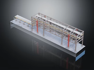 Modern Furniture Metal Frame Structure With Red Pillars White Beams And Base Platform 3d model