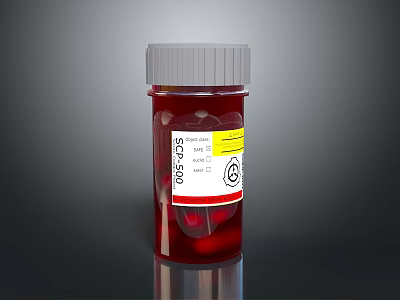 Red Capsule Shaped Food Snack in Transparent Bottle with White Label 3d model