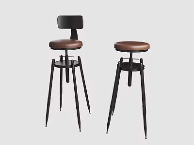 Modern Minimalist Stool With Black Metal Frame And Brown Leather Seat 3d model