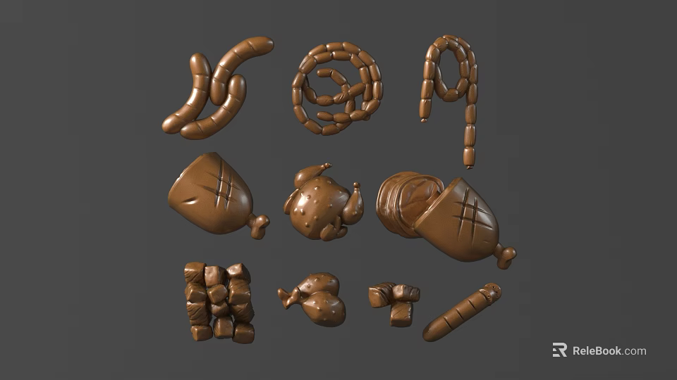 Creative Sculpture Carving Artworks Displaying Various Brown Shapes and Handcrafted Designs 3d model 