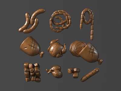 Creative Sculpture Carving Artworks Displaying Various Brown Shapes and Handcrafted Designs 3d model