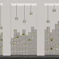 Contemporary Garden Accents With Geometric Block Wall Small Plants Built In Lights And Hanging Fixtures