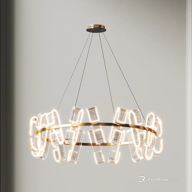 Modern Luxury Gold Chandelier Featuring Circular Frame And Illuminated Crystal Glass Elements 3d model 